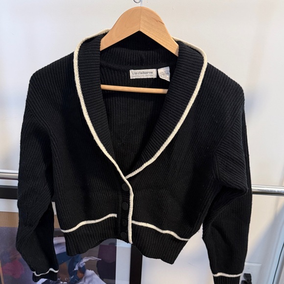 Liz Claiborne Black Cardigan with White Accents - Picture 2 of 4